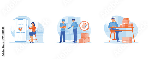 Order Confirmation concept. Make online transactions using the application. The warehouse manager signs the bill of lading—a businessman writing and confirming the order by phone. 