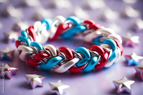 red, white, and blue bracelet with a pastel backdrop