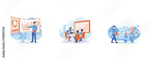 Growth Analysis concept. Presentations showing charts to groups of investors. Female chief analyst holding a meeting. set flat vector modern illustration  © berkah design