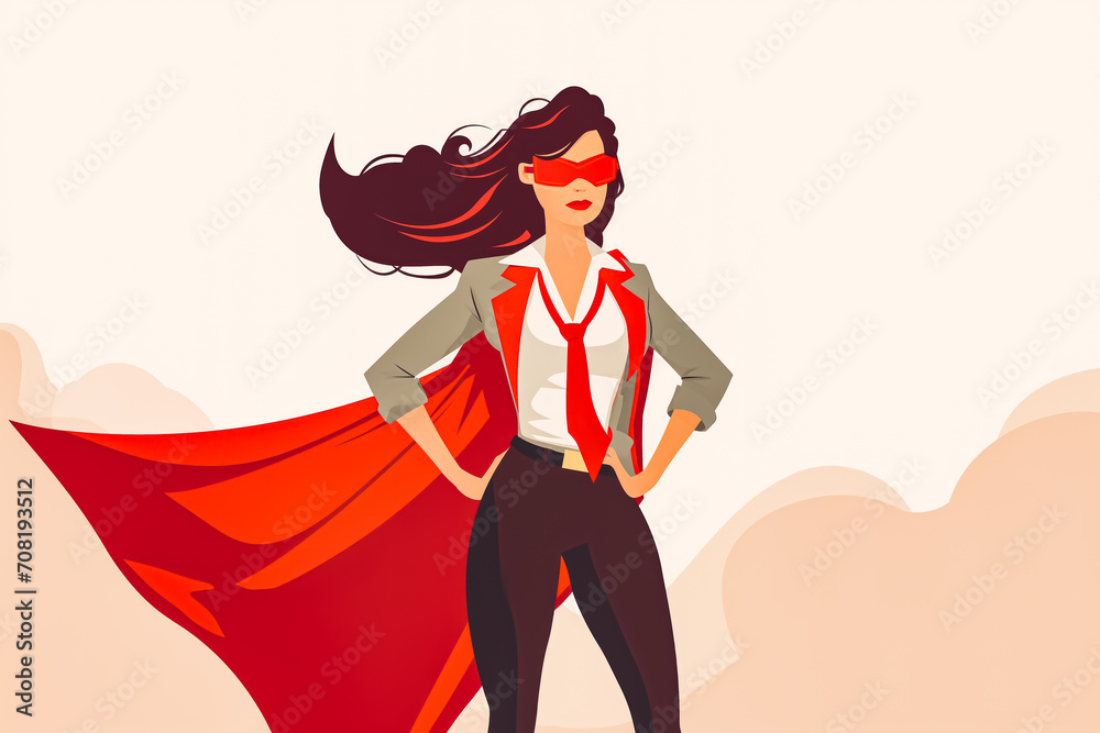Vector of a strong business woman imagining to be a super hero. A ...