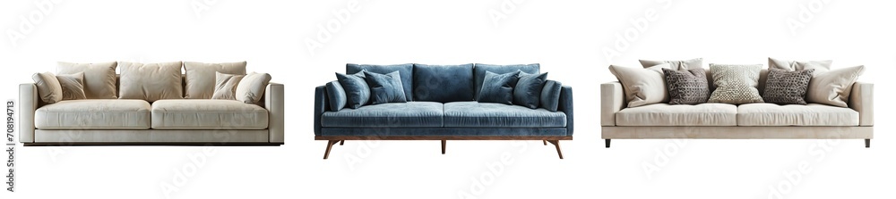 Fototapeta premium Modern elegant large sofas with Nordic style over isolated transparent background