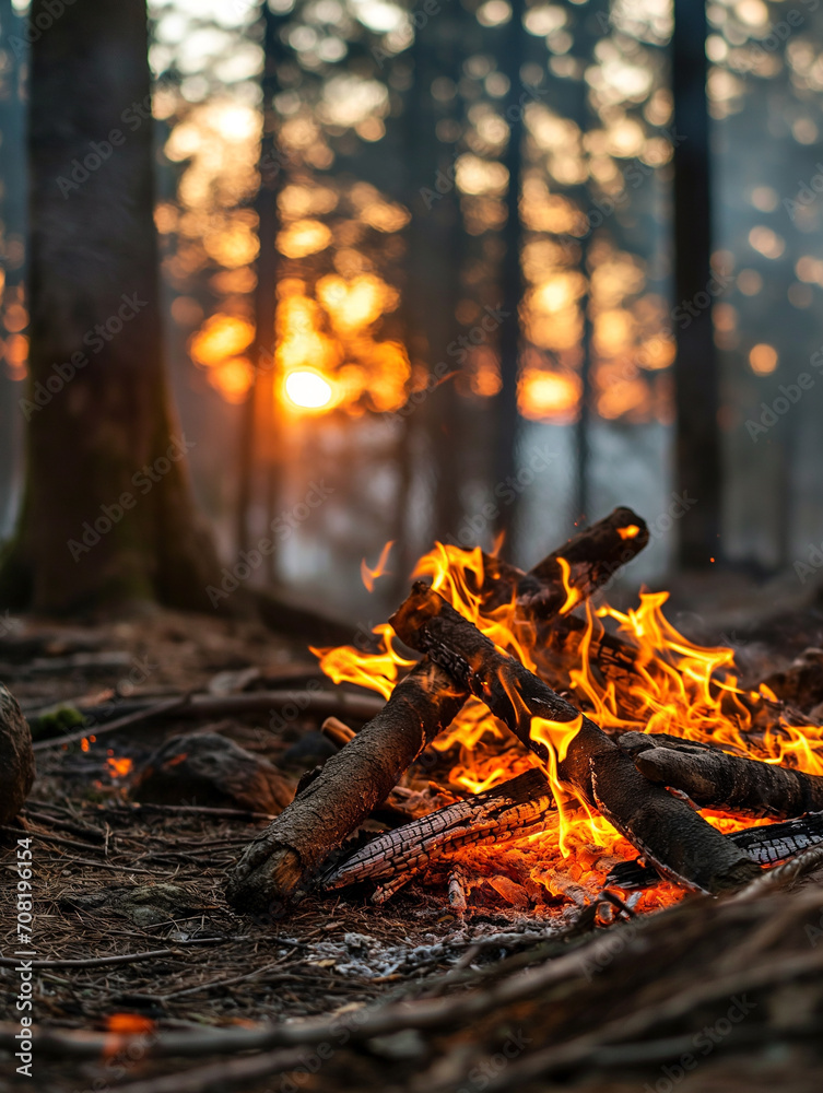 A beautiful campfire in the forest during the day. A high fire burns in a campsite by the river in beautiful nature. A beautiful campfire in the forest during the day. A high fire burns in a campsite by the river in beautiful nature.