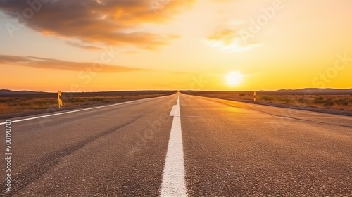 sunset background highway, long road stretches into the distance. empty street on a beautiful afternoon © @_ greta