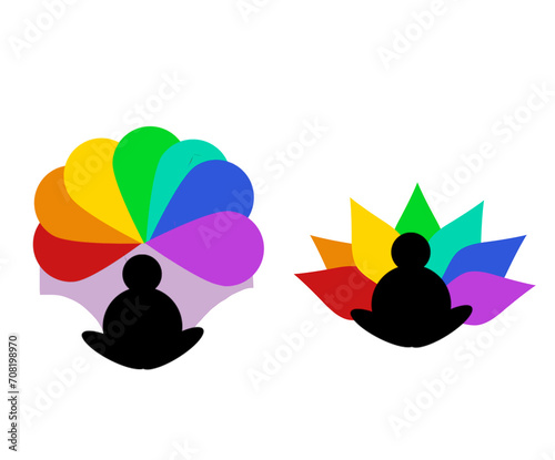 Icono de persona meditando con colores de chakras © Klausen
