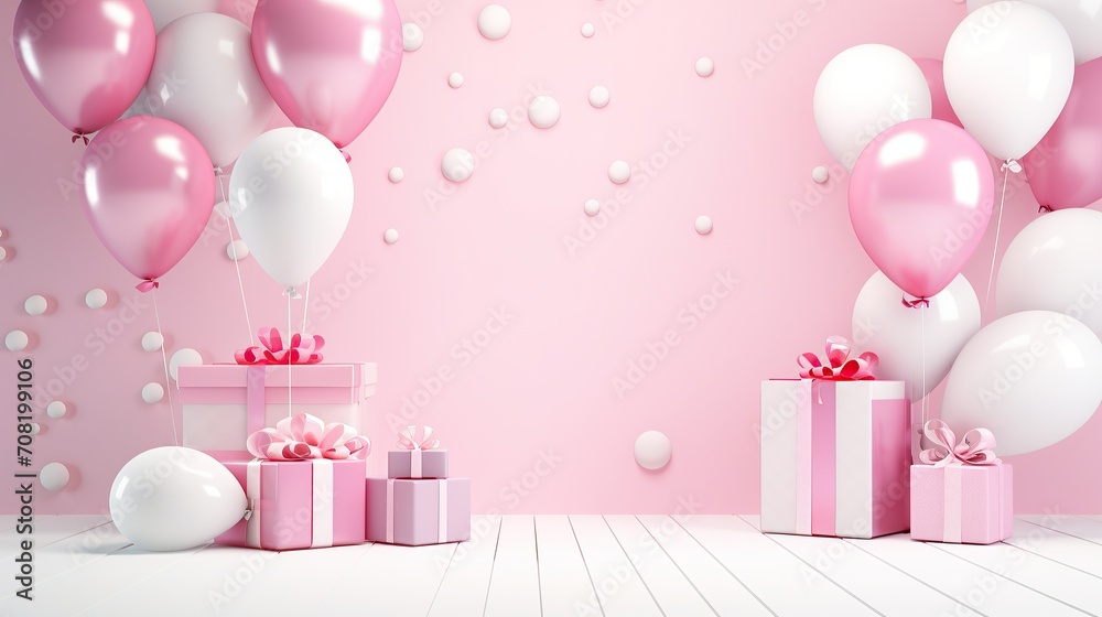 valentine, White balloons, yellow balloons, pink balloons and light blue balloons, gift boxes, for parties, birthdays, new year,