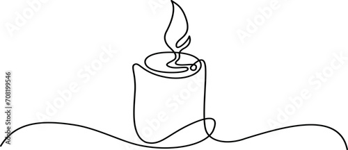 Continuous one line drawing of candle light. Romantic burning fire candle single line art vector illustration.
