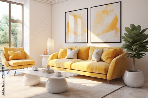 Bright and Colorful Living Room Interior Design with Stylish Furnishings and Vibrant Decor