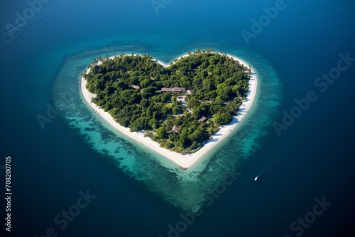 Heart-shaped Island. Aerial View - Romantic Greenery, Crystal Clear Waters and Sandy Beaches