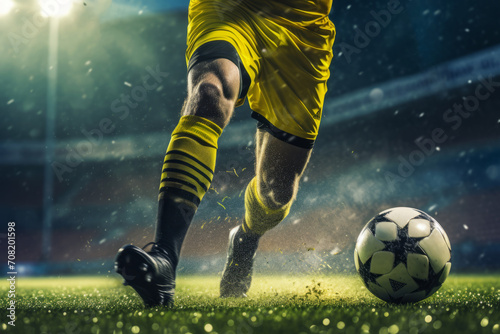 Soccer Player in Action. Dribbling Ball on the Field © Professional Art