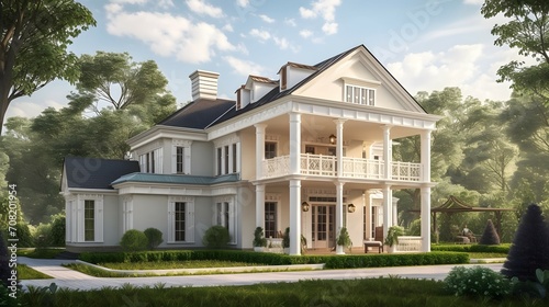 colonial exterior house design, colonial style, house, exterior design photography, daytime, 4k, hyperrealistic