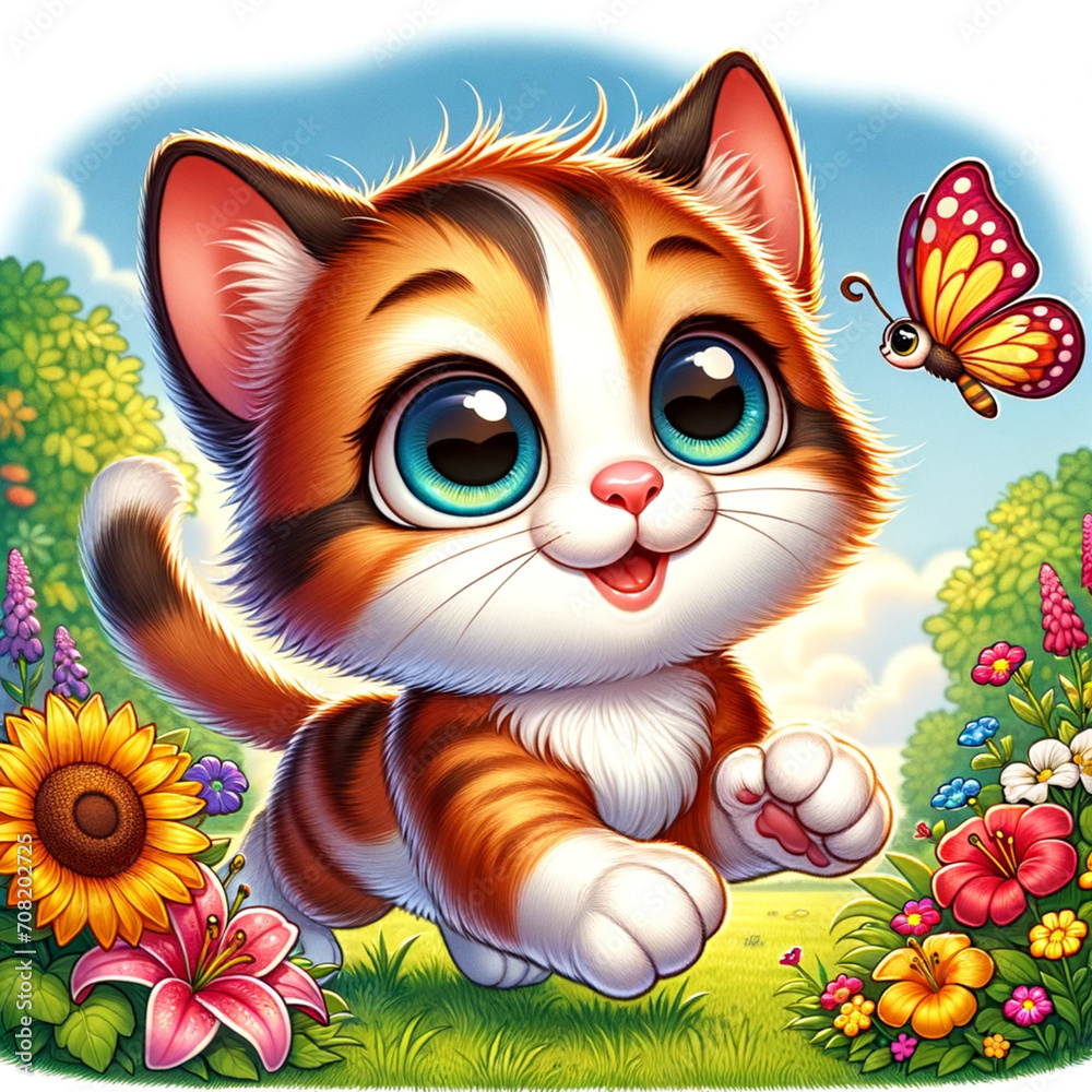 cat with flowers