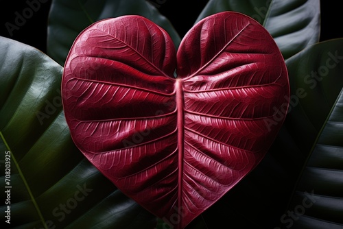 red heart monstera leaf ,  close up  photo