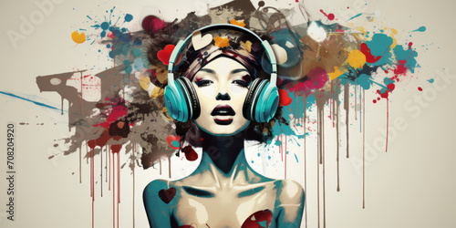 Happiness in Art. Female Body, Big Mouth, Social Media Icons