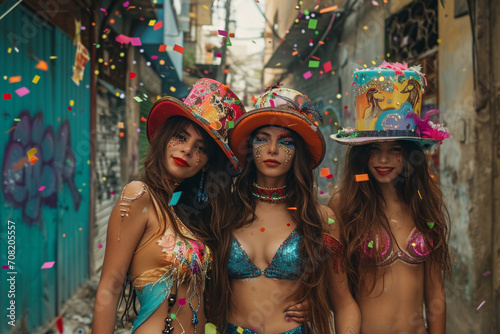 Group of people happy celebrating carnival. Generative AI