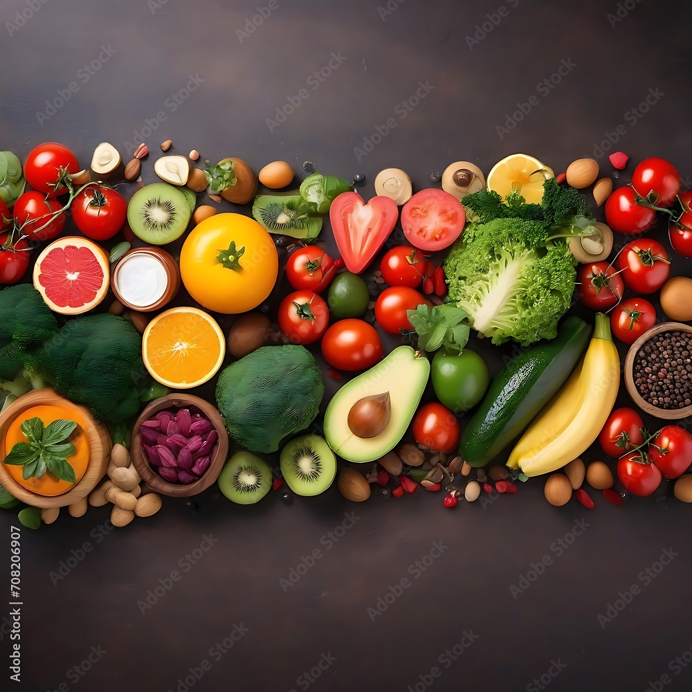 Healthy fresh raw food for the heart in a banner Healthy fresh raw food for the heart in a banner