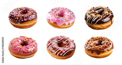 collection set of donuts in different flavors isolated on a transparent background