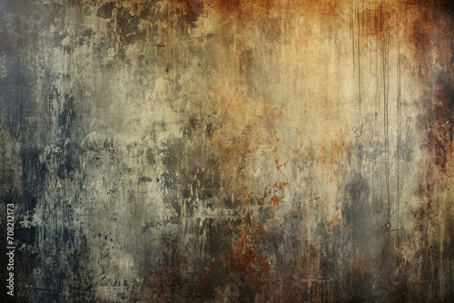 Distressed Yellow Brown Old Brick Wall With Graffiti Street Art. Background And Painted Lines And Draw. Abstract Grunge Modern Grafitty Wallpaper. Abstract Plastered Wall Web Banner. Design Element. © Ziyasier