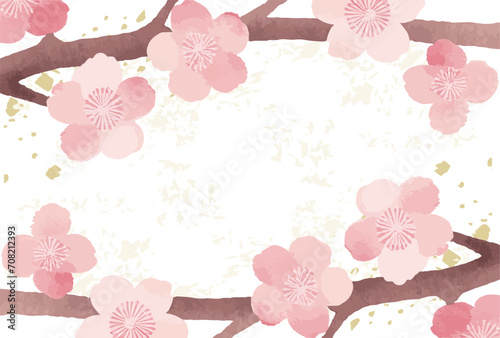 春　フレーム　うめ　梅　花　水彩　背景　コピースペース　イラスト素材 © ribbon_s