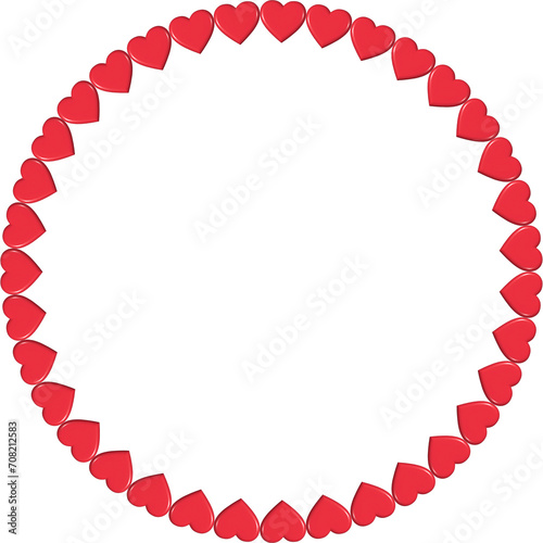 3D red hearts photo frame.Valentine icon.Love symbol.Cute picture frame in circle round shape.Frame for text.