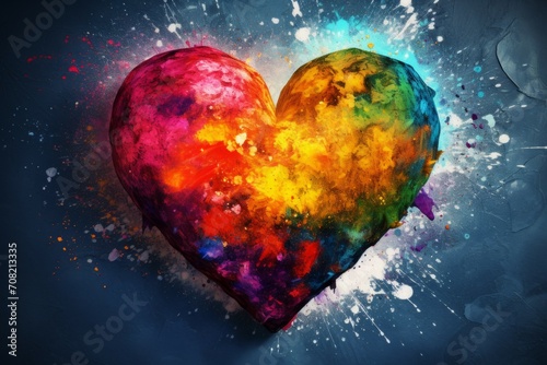 Abstract heart in rainbow colors, LGBT concept. Background with selective focus