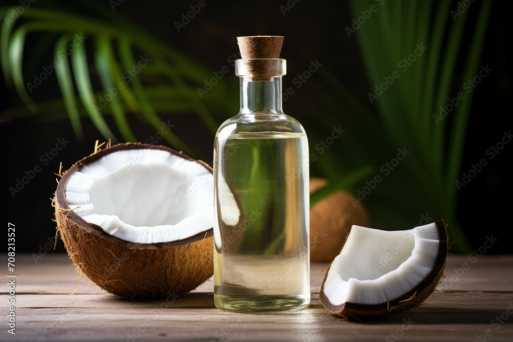 Coconut oil. Background with selective focus and copy space Coconut oil. Background with selective focus and copy space