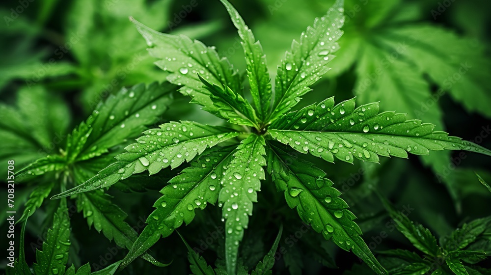 Marijuana leaves on high definition screen with soft light and blurred background in morning mist. Marijuana leaves on high definition screen with soft light and blurred background in morning mist.