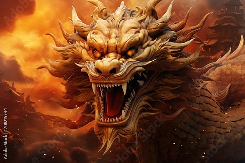 dragon head with fire background  dragon head in fire background  3d illustration  Ai Generated