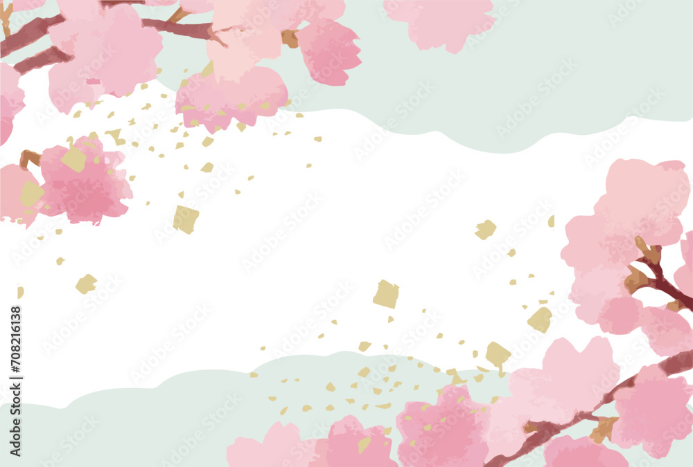 春　フレーム　桜　さくら　サクラ　花　水彩　背景　コピースペース　イラスト素材