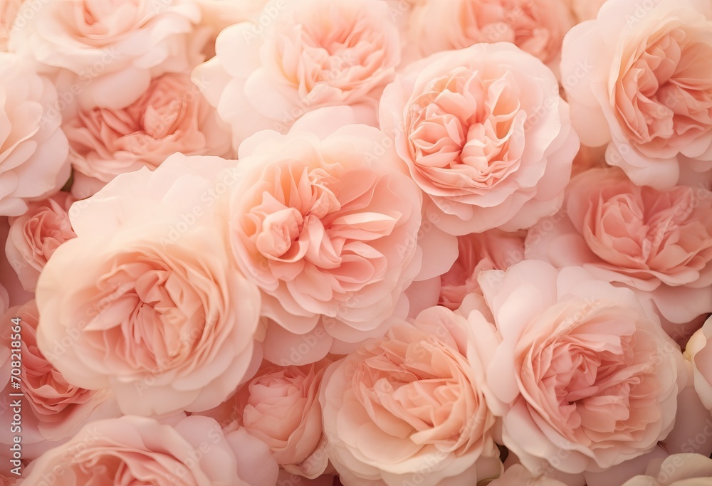 Light pink beautiful peonies or rose pattern. Wedding decoration background. Backdrop for greeting card, banner for valentine day and women day. Peach fuzz color Light pink beautiful peonies or rose pattern. Wedding decoration background. Backdrop for greeting card, banner for valentine day and women day. Peach fuzz color