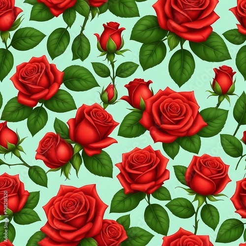 Red roses. Set of red roses vector background. Rose flower bouquets with green leaves and buds on a light green background. Floral romantic decor. cartoon vector set. Branch floral illustration