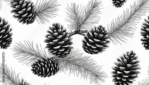Spruce branches, pine, cones sketch set. Brushes, wreath, line borders. Christmas tree decor elements for invitations, card, banner. New year holiday vector. Nature Winter template photo