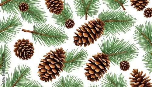 Colorful isolated fir branches and cones. Pine cone, tree branch sketch design. Decorative nature elements, christmas holidays vector graphic symbols
