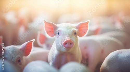 A closeup of a pig in a crowded pen, overlaid with an ethical dilemma question about the impact of factory farming on animal wellbeing.