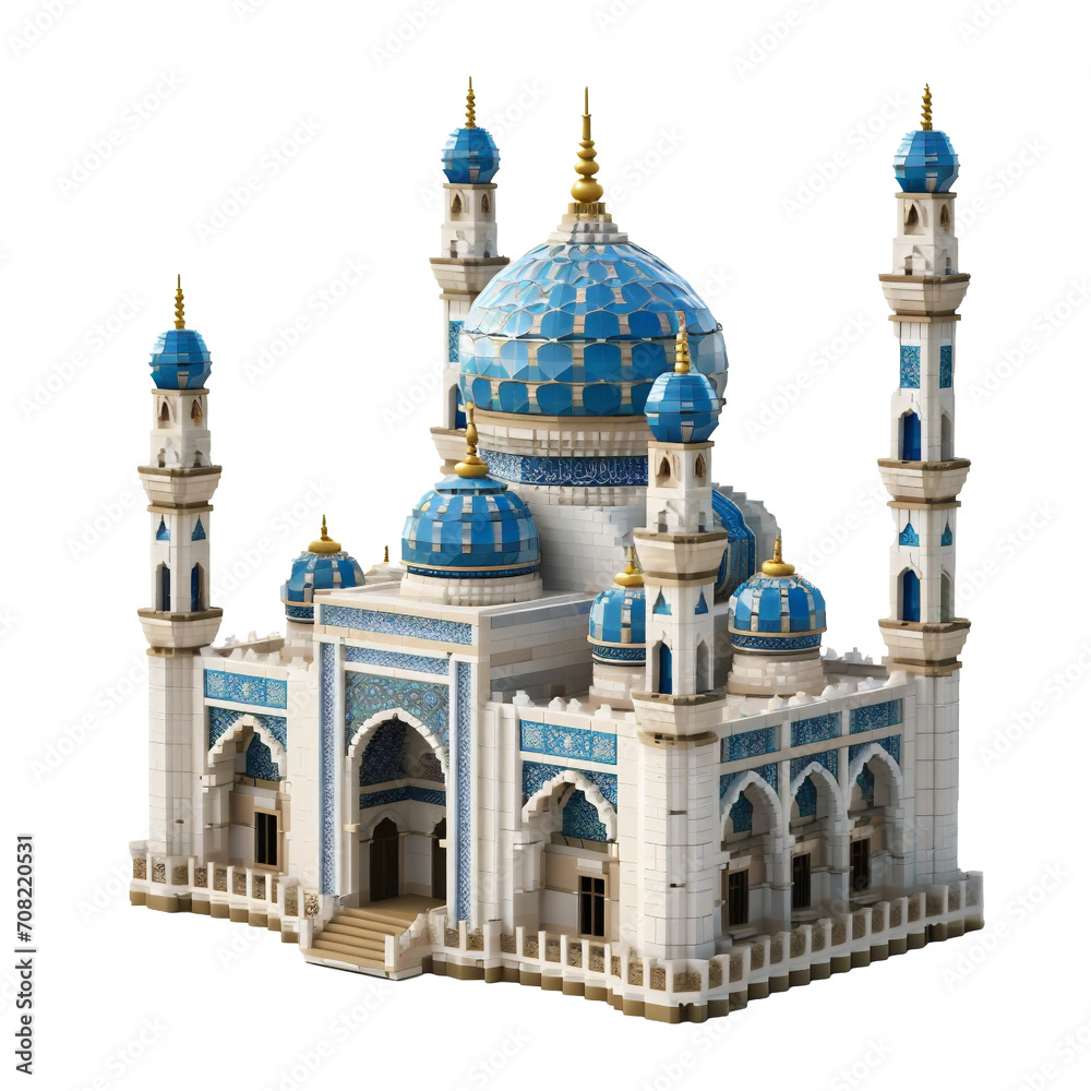 3D illustration of mosque building, with transparent background, PNG file. generative AI