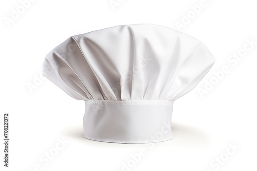 A professional, starched white chef s hat, also known as a toque, isolated on a white background. Ideal for culinary presentations and advertisements