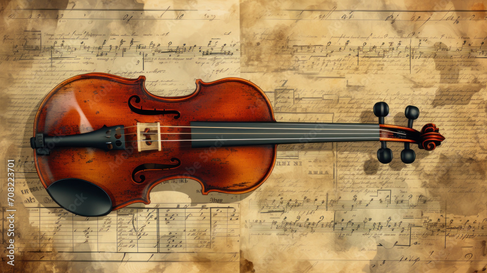 Fototapeta premium Violin lying on a musical notebook