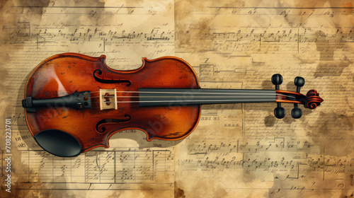 Violin lying on a musical notebook