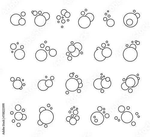 Flying soap bubbles shapes. Coloring Page. Bath, shampoo, shaving. Hand drawn style. Vector drawing. Collection of design elements.