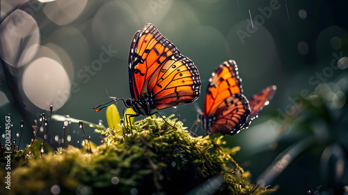 Butterflies Perch on mossy photo