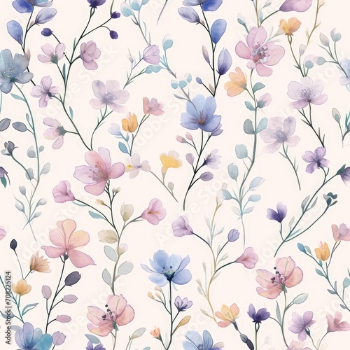 Seamless floral pattern, colorful flowers on a pastel pink background