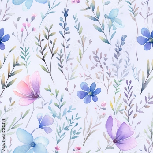 Seamless floral pattern, colorful flowers on a lavender background