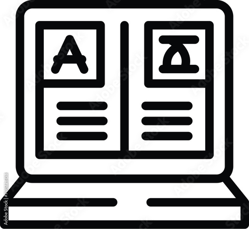 Laptop interpreter icon outline vector. Slender app. Mobile foreign