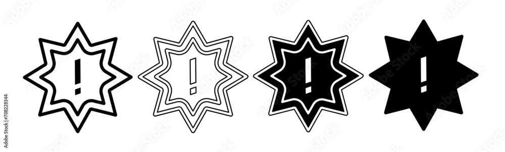 Black and white illustration of a caution sign. Caution sign icon collection with line. Stock vector illustration. Black and white illustration of a caution sign. Caution sign icon collection with line. Stock vector illustration.