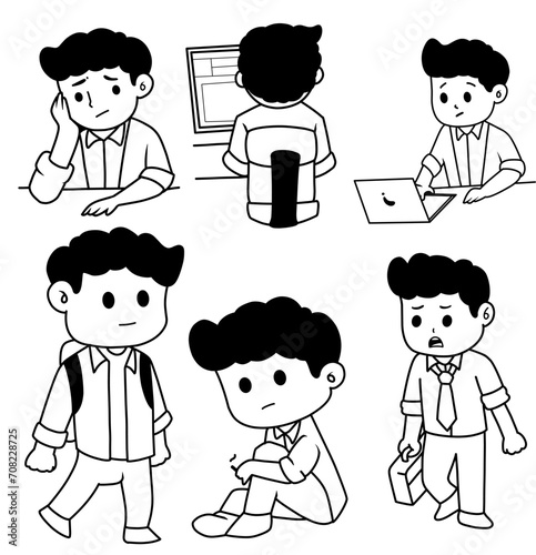set of vector line art workers