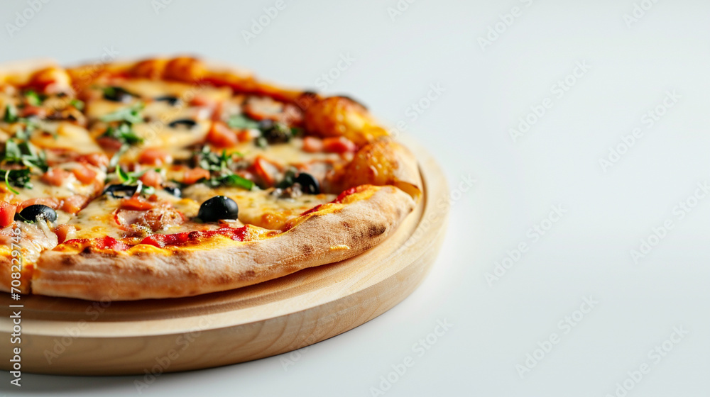 pizza on glober holder isolated on white background. Generative AI