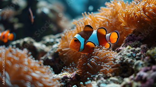 beautiful clown fish swimming