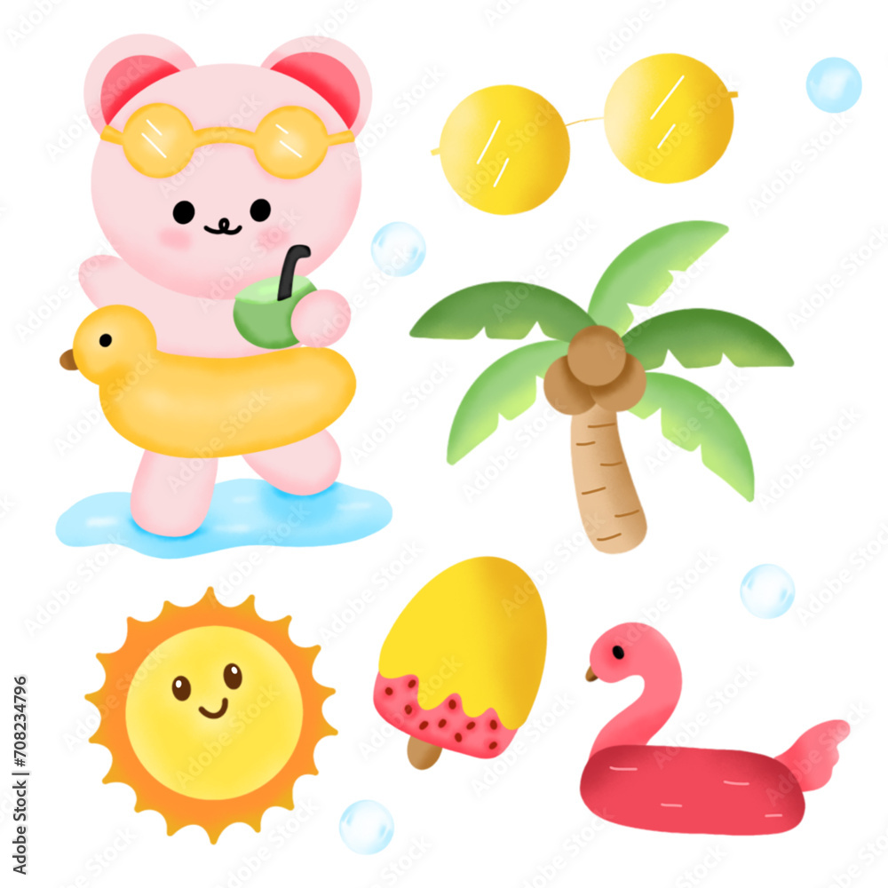 cute pink bear and summer season