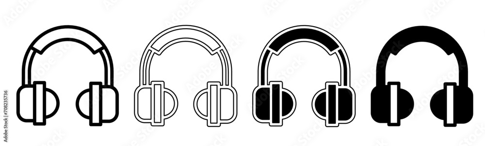 Black and white illustration of a headset. Headset icon collection with line. Stock vector illustration. Black and white illustration of a headset. Headset icon collection with line. Stock vector illustration.