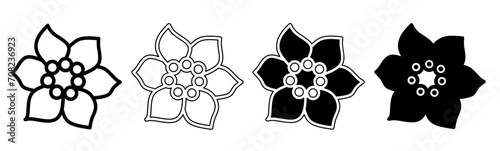 Black and white illustration of a flower. Flower icon collection with line. Stock vector illustration.