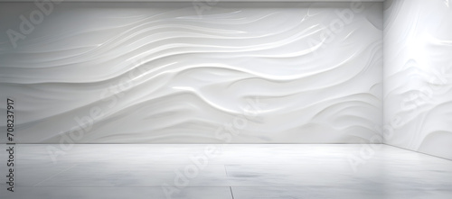 Minimal abstract light background for product presentation. light on white textured wavy plaster wall